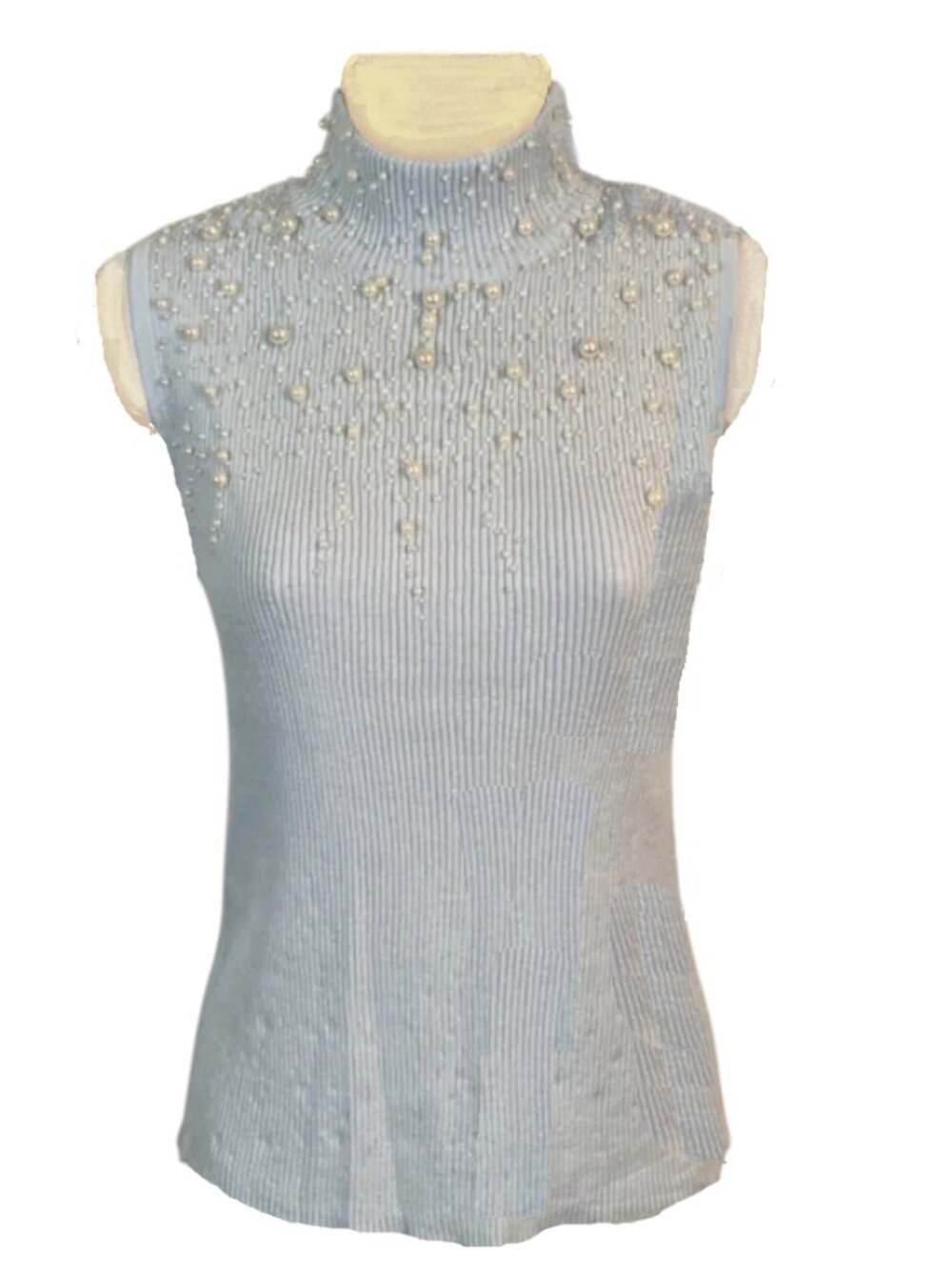 Once Again Pearl Accents Sleeveless Knit Turtleneck Top